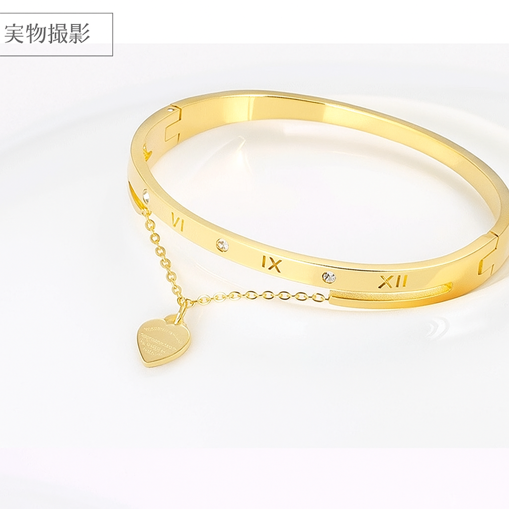 エターナルハート ローマ数字 バングル 316Lサージカルステンレス 18K PVD 3カラー