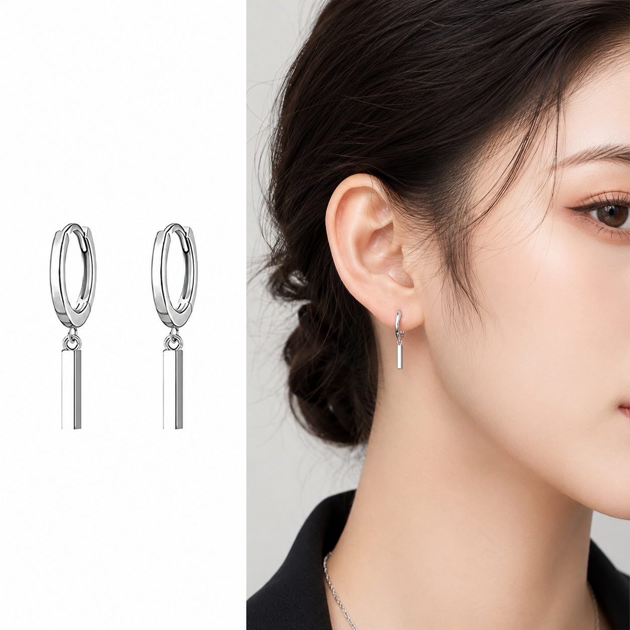 スティックチャーム ミニフープピアス 両耳用 シルバー925コーティング ユニセックス